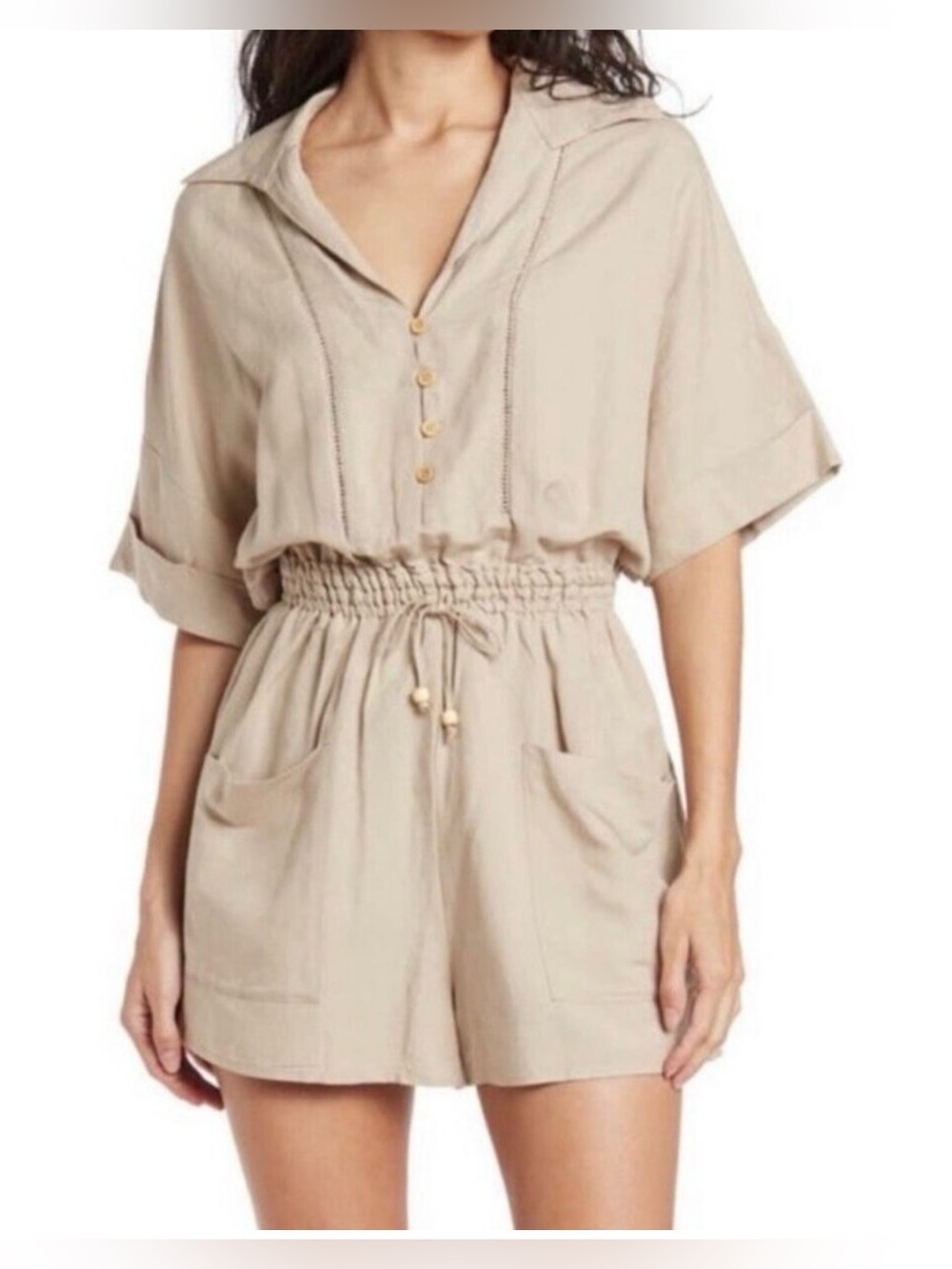 BlankNYC Beige Buttoned Romper